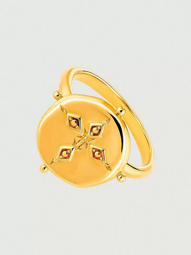 Aristocrazy Anillos De Plata-Anillo De Plata 925 Banada En Oro Amarillo De 18K Con Forma De Medalla