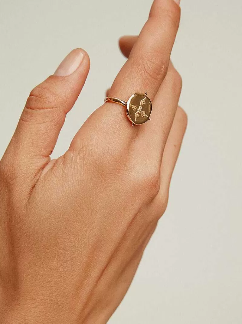 Aristocrazy Anillos De Plata-Anillo De Plata 925 Banada En Oro Amarillo De 18K Con Forma De Medalla