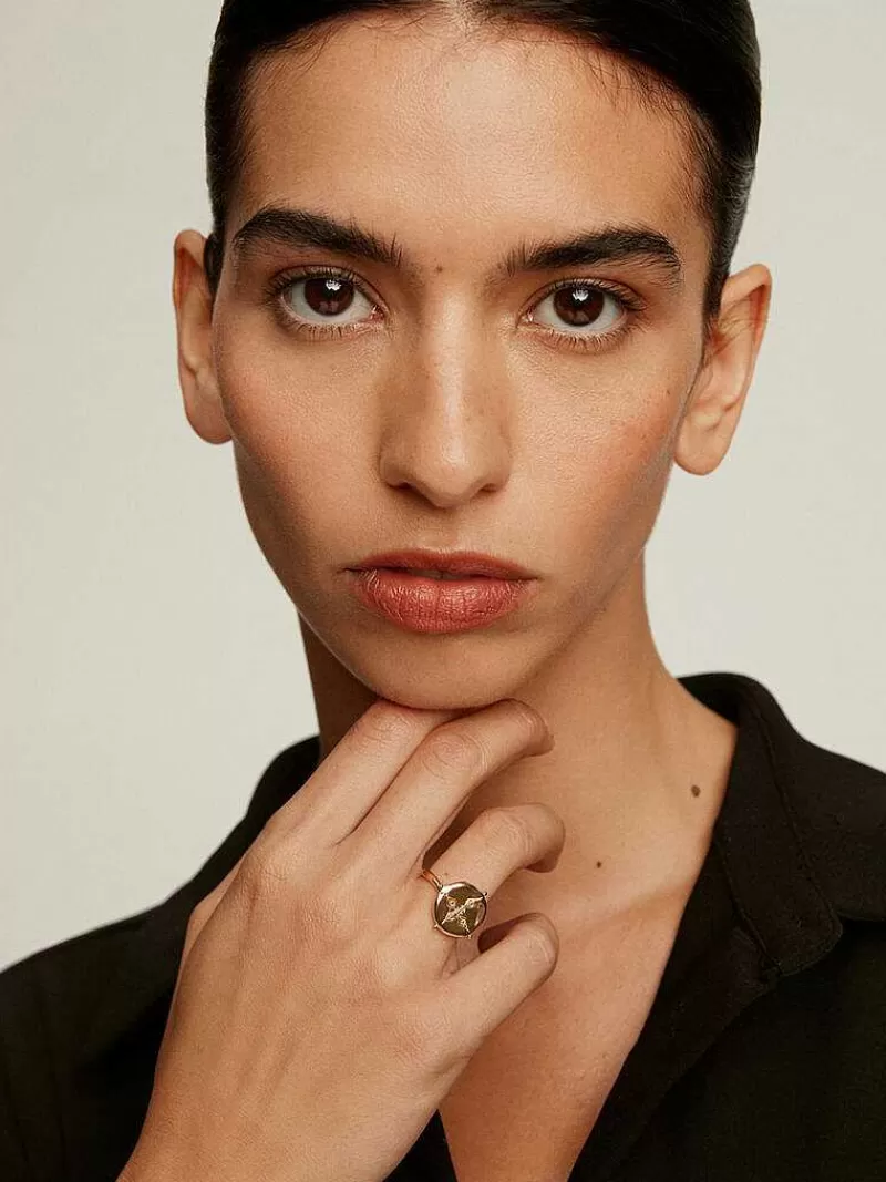 Aristocrazy Anillos De Plata-Anillo De Plata 925 Banada En Oro Amarillo De 18K Con Forma De Medalla