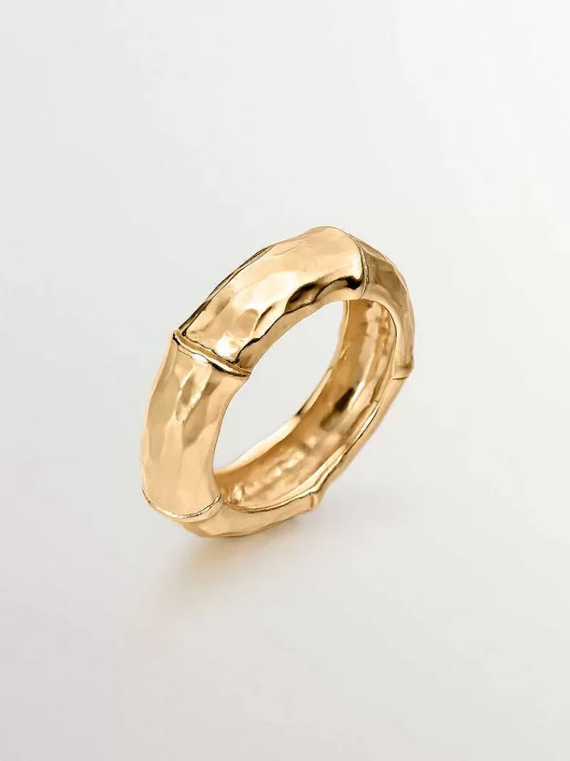 Aristocrazy Anillos De Plata-Anillo De Plata 925 Banada En Oro Amarillo De 18K Con Textura De Bambu
