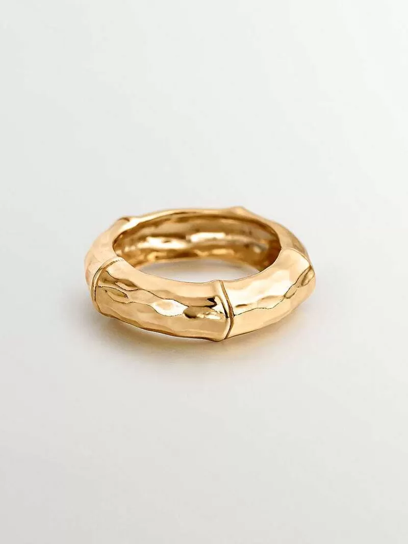 Aristocrazy Anillos De Plata-Anillo De Plata 925 Banada En Oro Amarillo De 18K Con Textura De Bambu