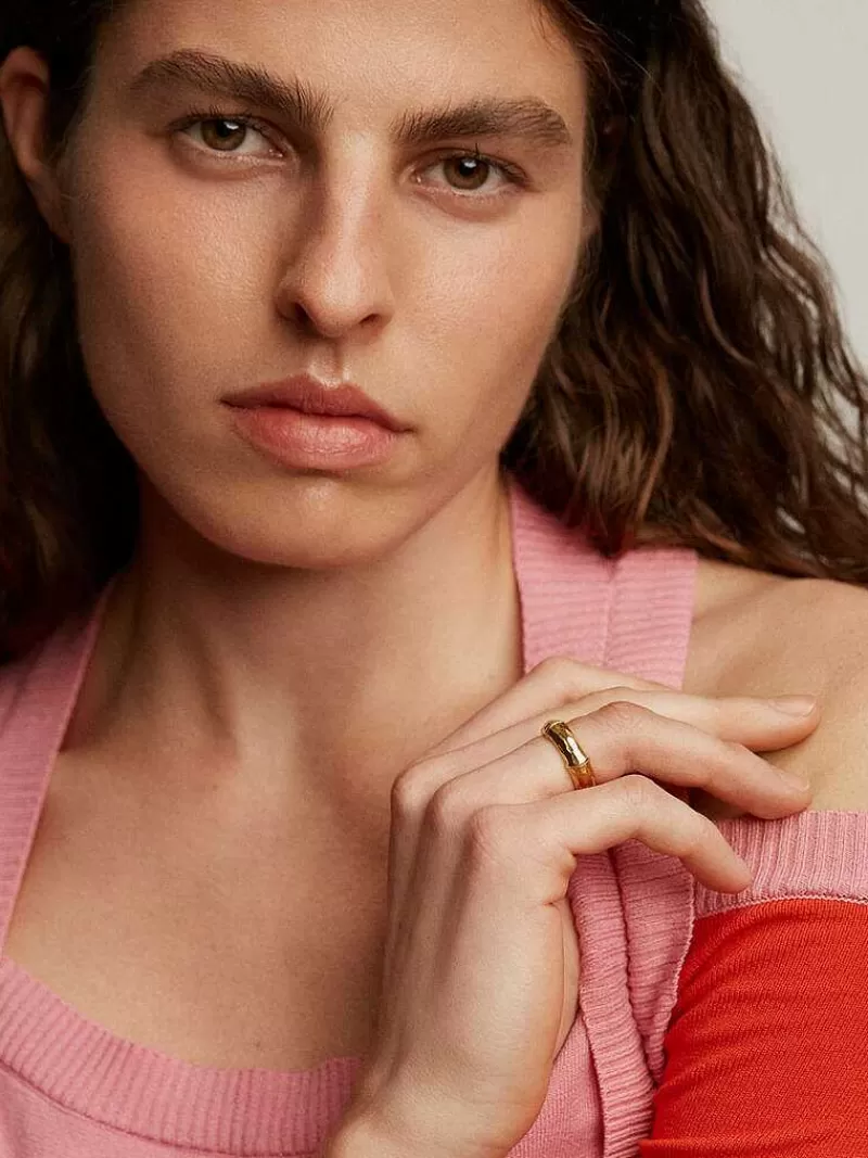 Aristocrazy Anillos De Plata-Anillo De Plata 925 Banada En Oro Amarillo De 18K Con Textura De Bambu