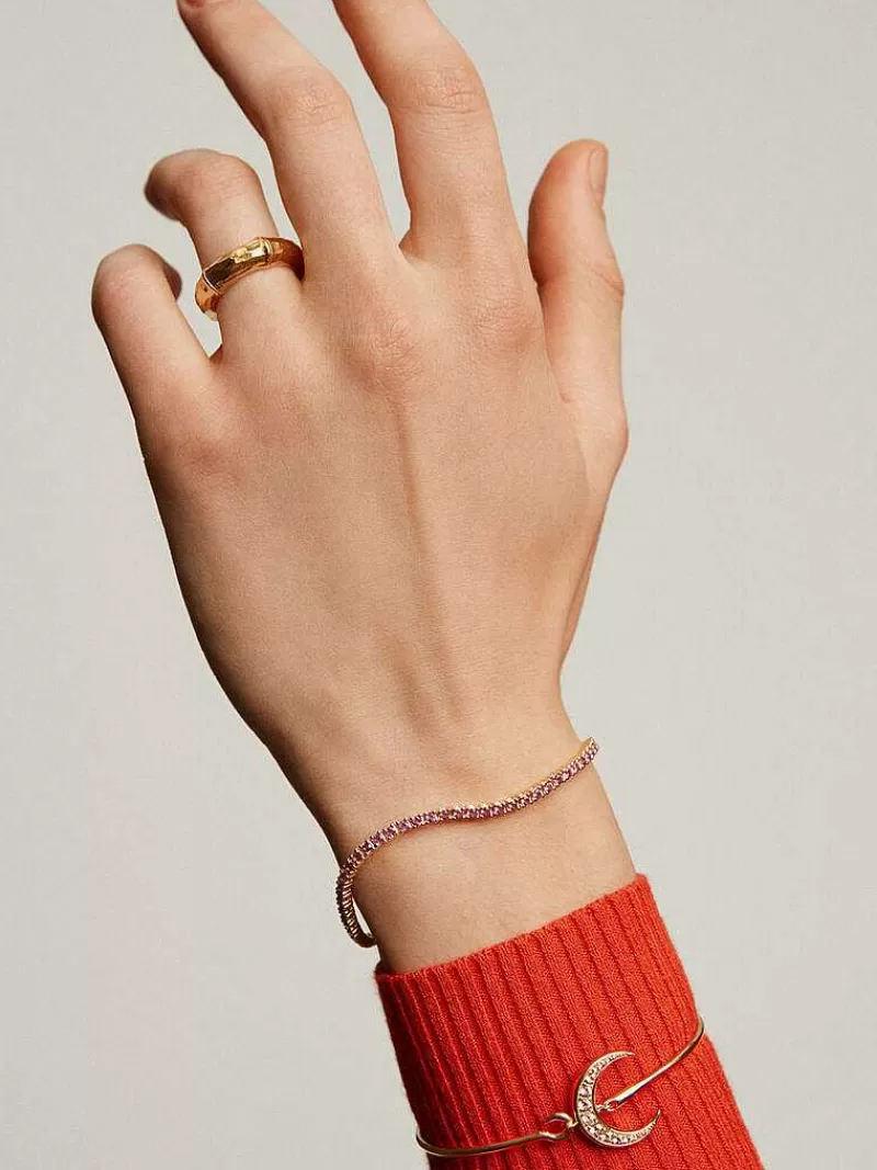 Aristocrazy Anillos De Plata-Anillo De Plata 925 Banada En Oro Amarillo De 18K Con Textura De Bambu