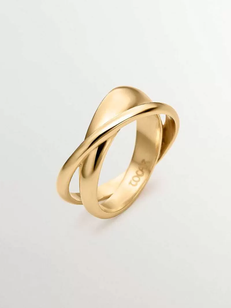 Aristocrazy Anillos De Plata-Anillo Doble Cruzado De Plata 925 Banada En Oro Amarillo De 18K