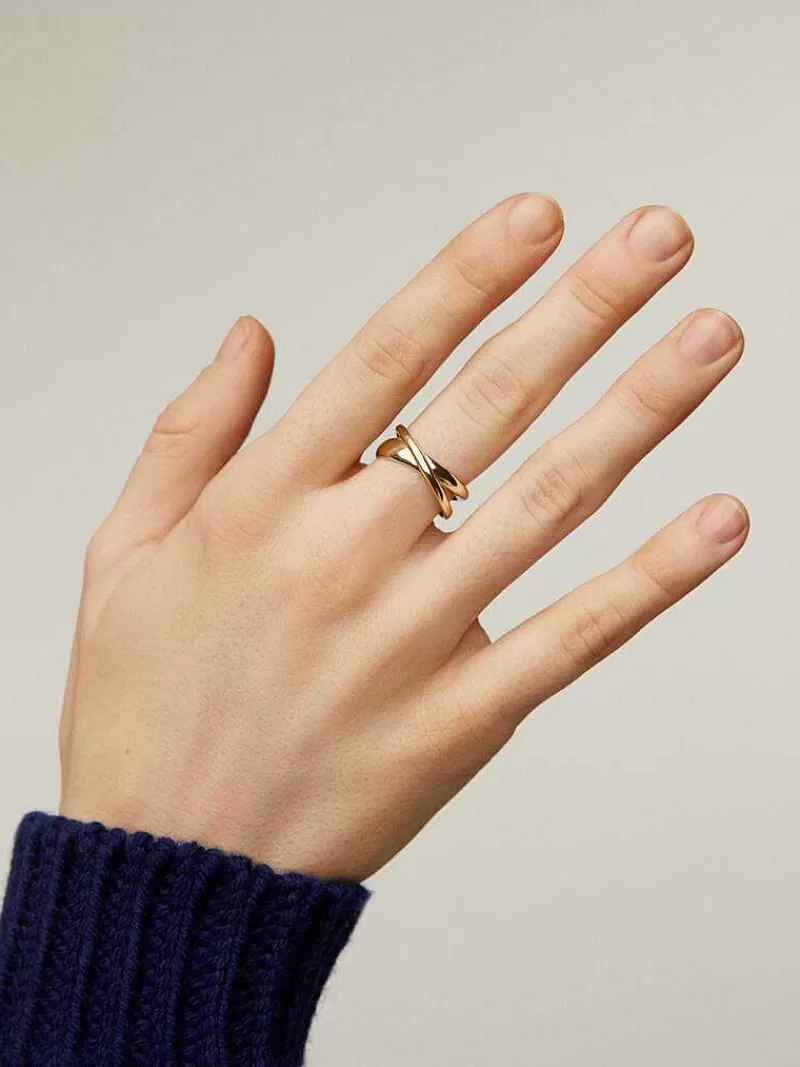 Aristocrazy Anillos De Plata-Anillo Doble Cruzado De Plata 925 Banada En Oro Amarillo De 18K