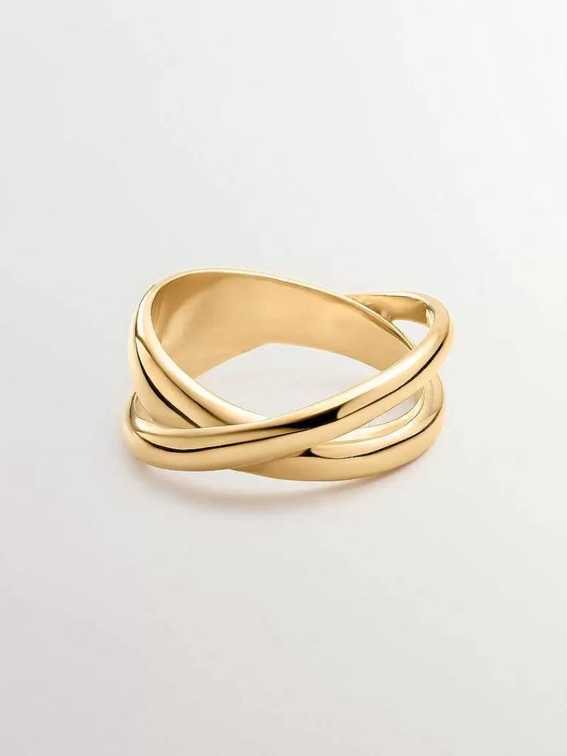 Aristocrazy Anillos De Plata-Anillo Doble Cruzado De Plata 925 Banada En Oro Amarillo De 18K