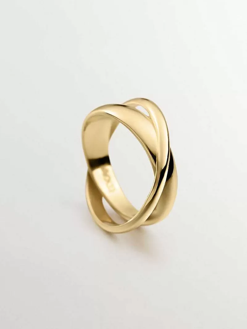 Aristocrazy Anillos De Plata-Anillo Doble Cruzado De Plata 925 Banada En Oro Amarillo De 18K