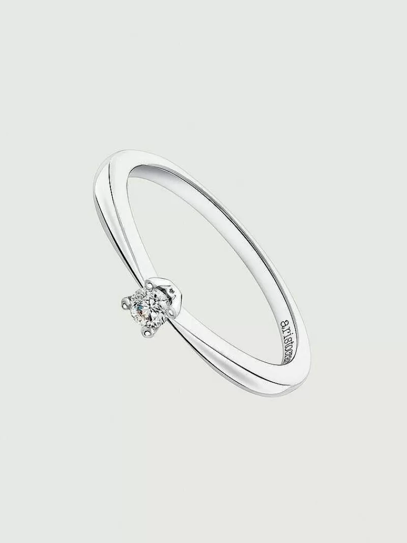 Aristocrazy Anillos Con Diamantes-Anillo Tipo Solitario De Oro Blanco De 18K Con Diamante 0,08 Cts