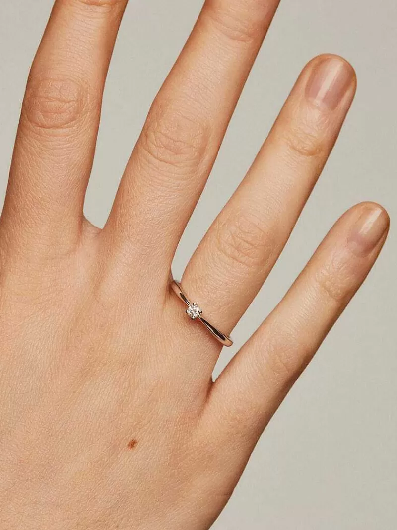 Aristocrazy Anillos Con Diamantes-Anillo Tipo Solitario De Oro Blanco De 18K Con Diamante 0,08 Cts