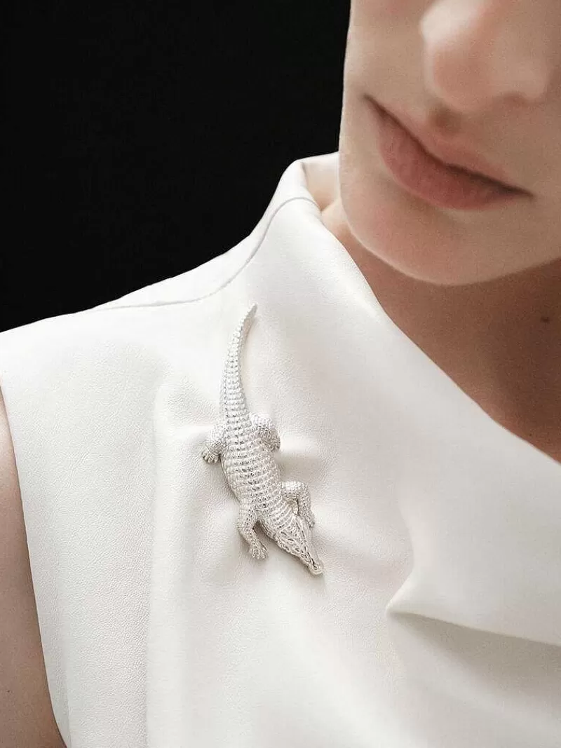 Aristocrazy Collares De Plata-Broche De Plata 925 Banada En Oro Amarillo De 18K Con Forma De Cocodrilo