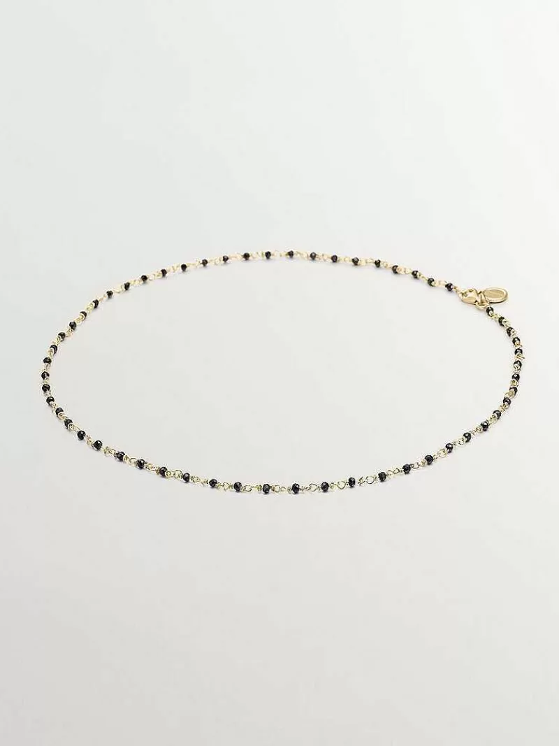 Aristocrazy Joyas Personalizadas-Cadena De Plata 925 Banada En Oro Amarillo 18K Con Espinelas Negras