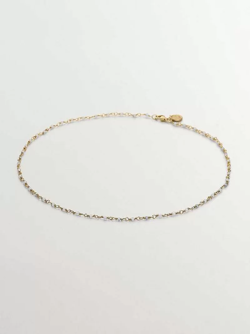 Aristocrazy Collares De Plata-Cadena De Plata 925 Banada En Oro Amarillo De 18K Con Bolitas De Aguamarina