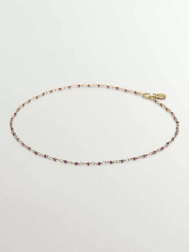 Aristocrazy Collares De Plata-Cadena De Plata 925 Banada En Oro Amarillo De 18K Con Bolitas De Rubies Rosas