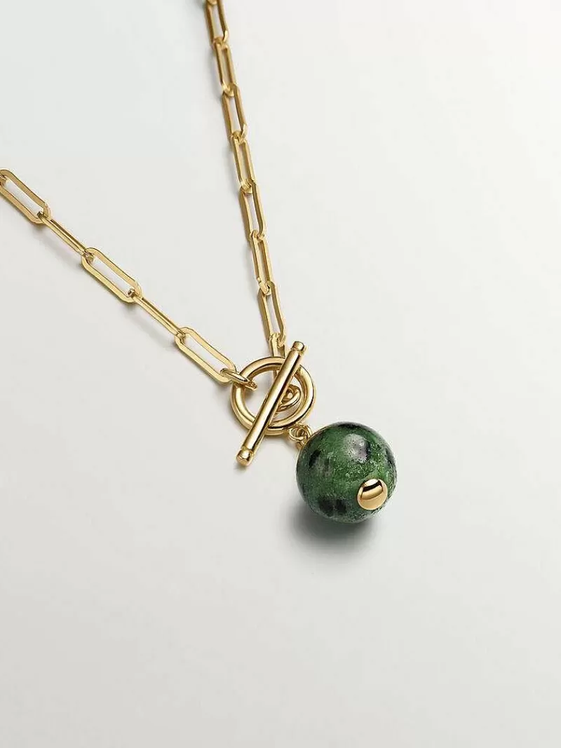 Aristocrazy Collares De Plata-Cadena De Plata 925 Banada En Oro Amarillo De 18K Con Jaspe Verde
