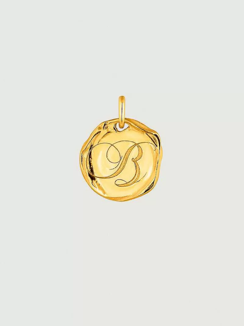 Aristocrazy Charms De Letras-Charm Artesanal De Plata 925 Banada En Oro Amarillo De 18K Con Inicial B
