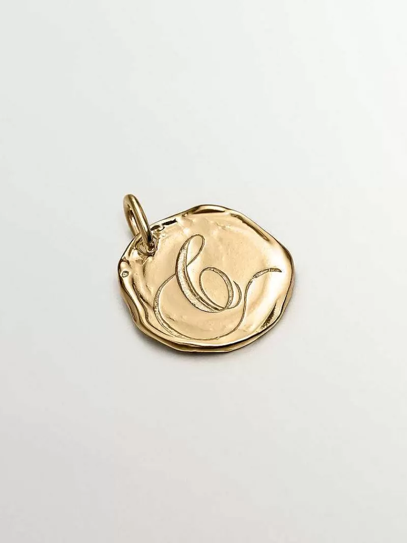 Aristocrazy Charms De Letras-Charm Artesanal De Plata 925 Banada En Oro Amarillo De 18K Con Inicial C