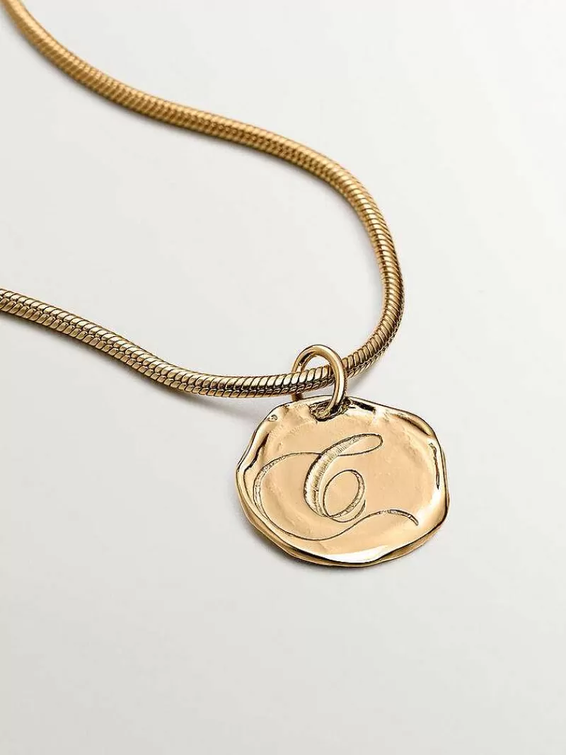 Aristocrazy Charms De Letras-Charm Artesanal De Plata 925 Banada En Oro Amarillo De 18K Con Inicial C