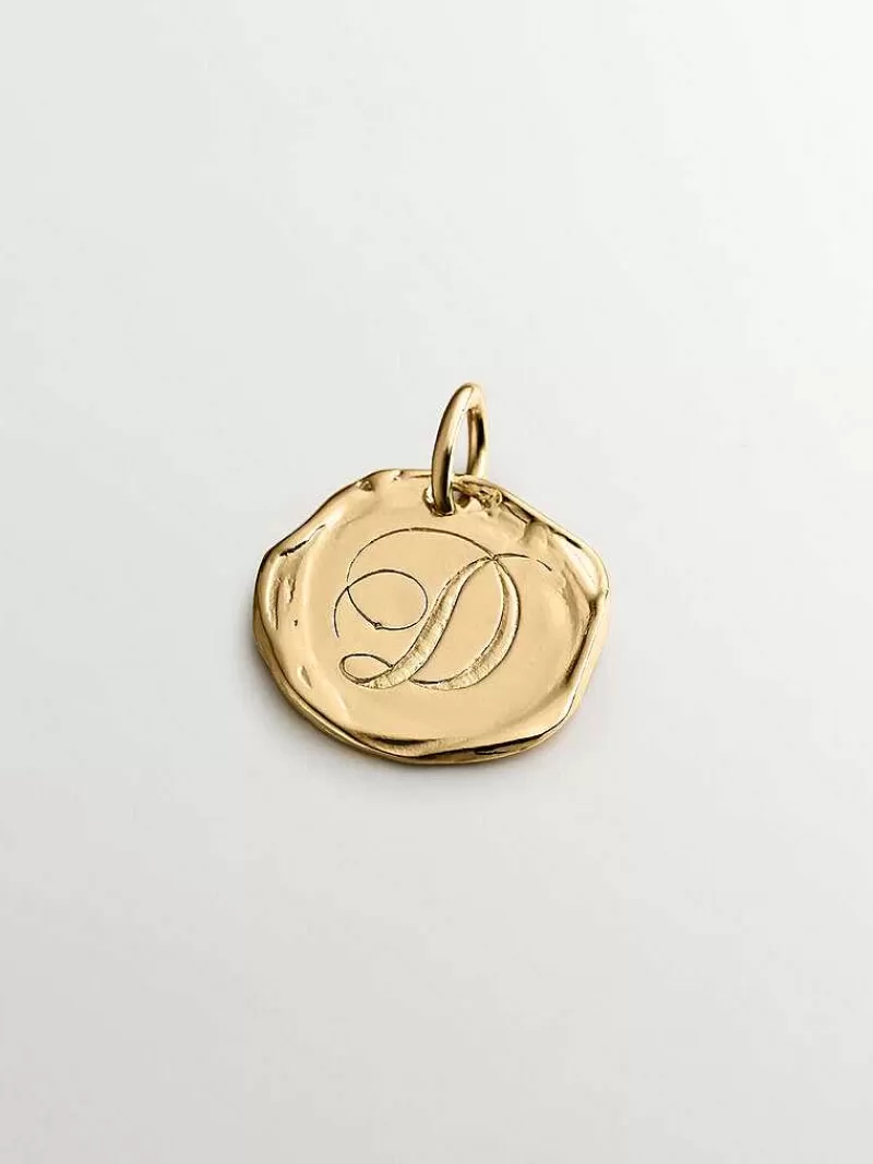 Aristocrazy Charms De Letras-Charm Artesanal De Plata 925 Banada En Oro Amarillo De 18K Con Inicial D