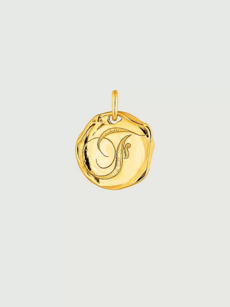 Aristocrazy Conectores-Charm Artesanal De Plata 925 Banada En Oro Amarillo De 18K Con Inicial F