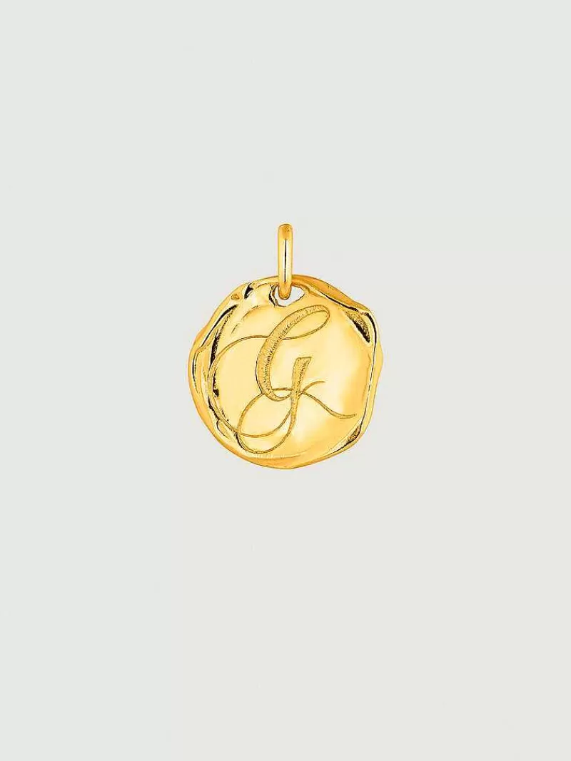 Aristocrazy Conectores-Charm Artesanal De Plata 925 Banada En Oro Amarillo De 18K Con Inicial G