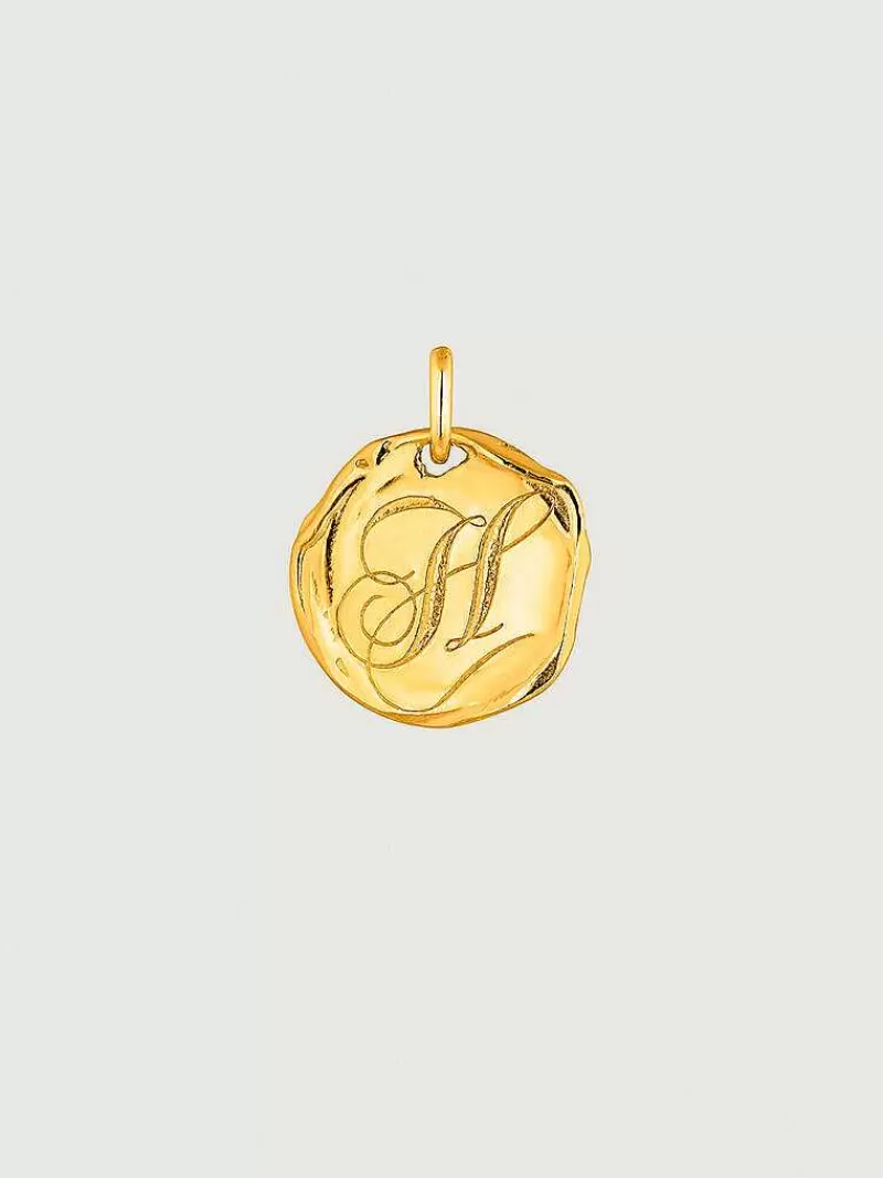 Aristocrazy Charms De Letras-Charm Artesanal De Plata 925 Banada En Oro Amarillo De 18K Con Inicial H
