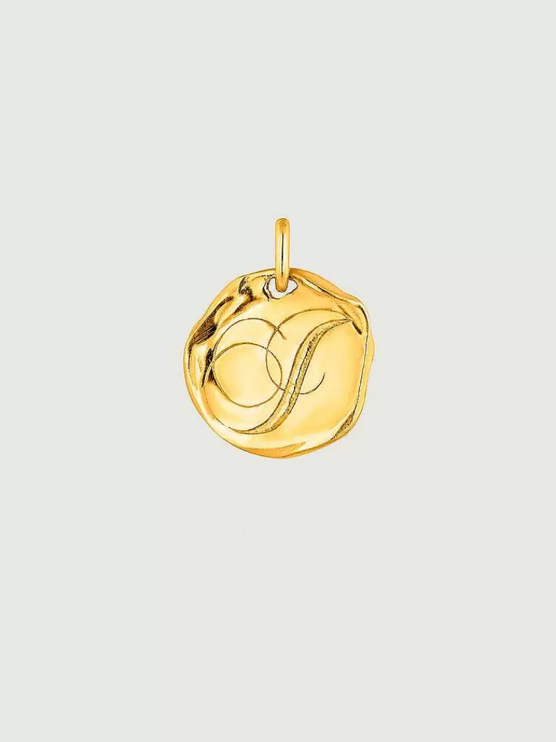Aristocrazy Charms De Letras-Charm Artesanal De Plata 925 Banada En Oro Amarillo De 18K Con Inicial I
