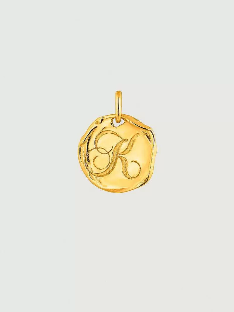 Aristocrazy Conectores-Charm Artesanal De Plata 925 Banada En Oro Amarillo De 18K Con Inicial K