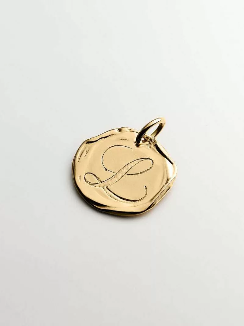 Aristocrazy Charms De Letras-Charm Artesanal De Plata 925 Banada En Oro Amarillo De 18K Con Inicial L
