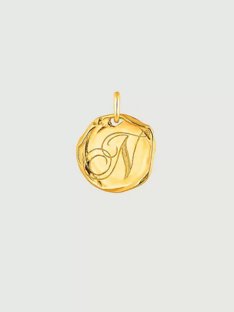 Aristocrazy Charms De Letras-Charm Artesanal De Plata 925 Banada En Oro Amarillo De 18K Con Inicial N