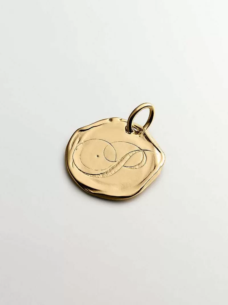 Aristocrazy Charms De Letras-Charm Artesanal De Plata 925 Banada En Oro Amarillo De 18K Con Inicial P