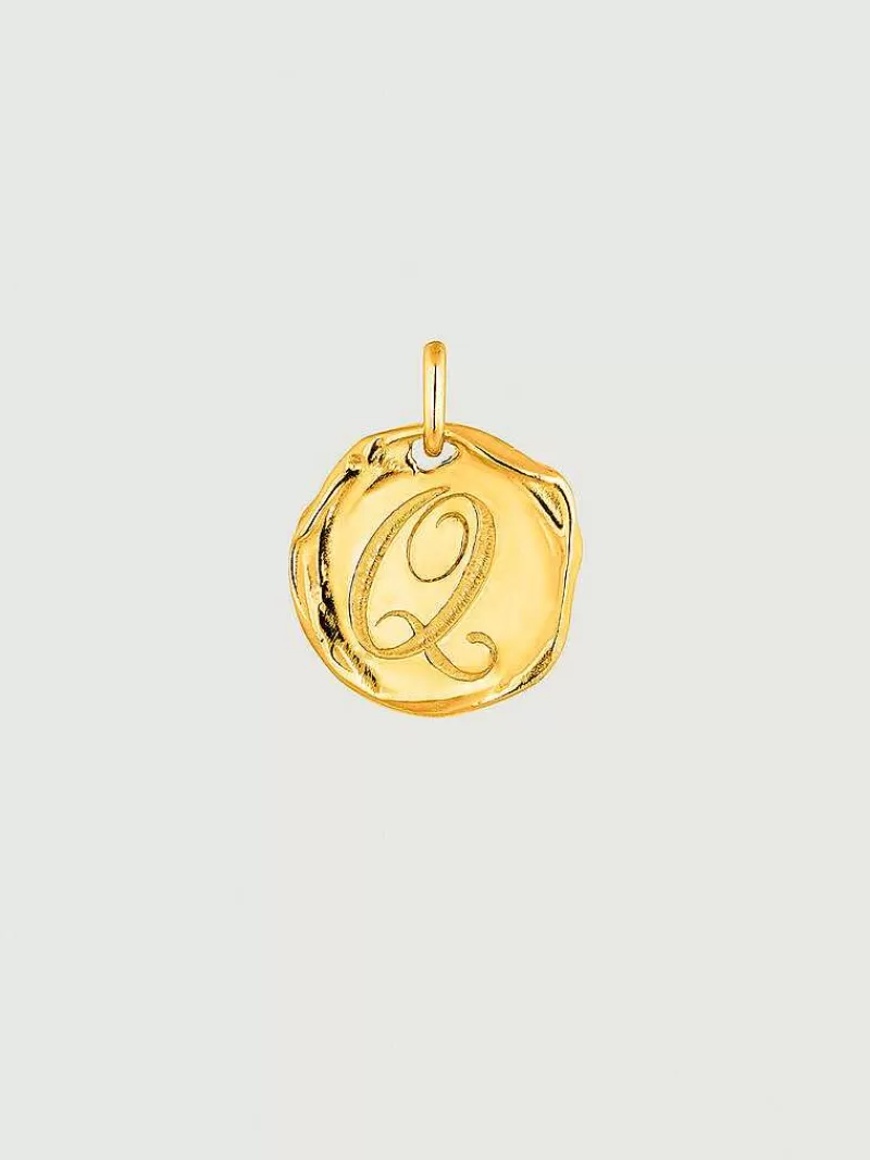 Aristocrazy Charms De Letras-Charm Artesanal De Plata 925 Banada En Oro Amarillo De 18K Con Inicial Q