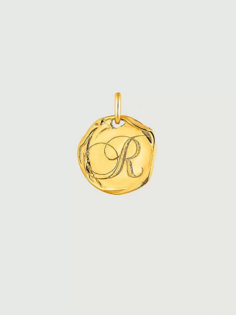 Aristocrazy Conectores-Charm Artesanal De Plata 925 Banada En Oro Amarillo De 18K Con Inicial R