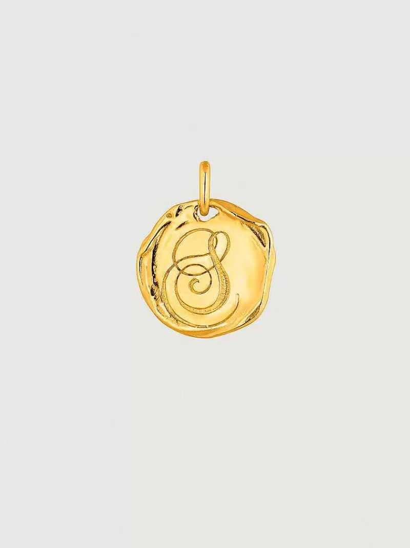 Aristocrazy Charms De Letras-Charm Artesanal De Plata 925 Banada En Oro Amarillo De 18K Con Inicial S