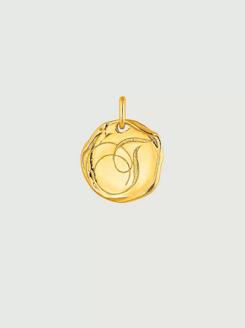 Aristocrazy Charms De Letras-Charm Artesanal De Plata 925 Banada En Oro Amarillo De 18K Con Inicial T