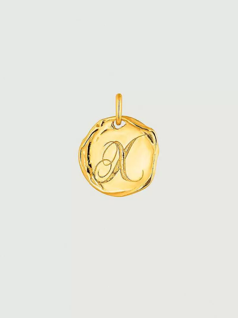 Aristocrazy Charms De Letras-Charm Artesanal De Plata 925 Banada En Oro Amarillo De 18K Con Inicial X