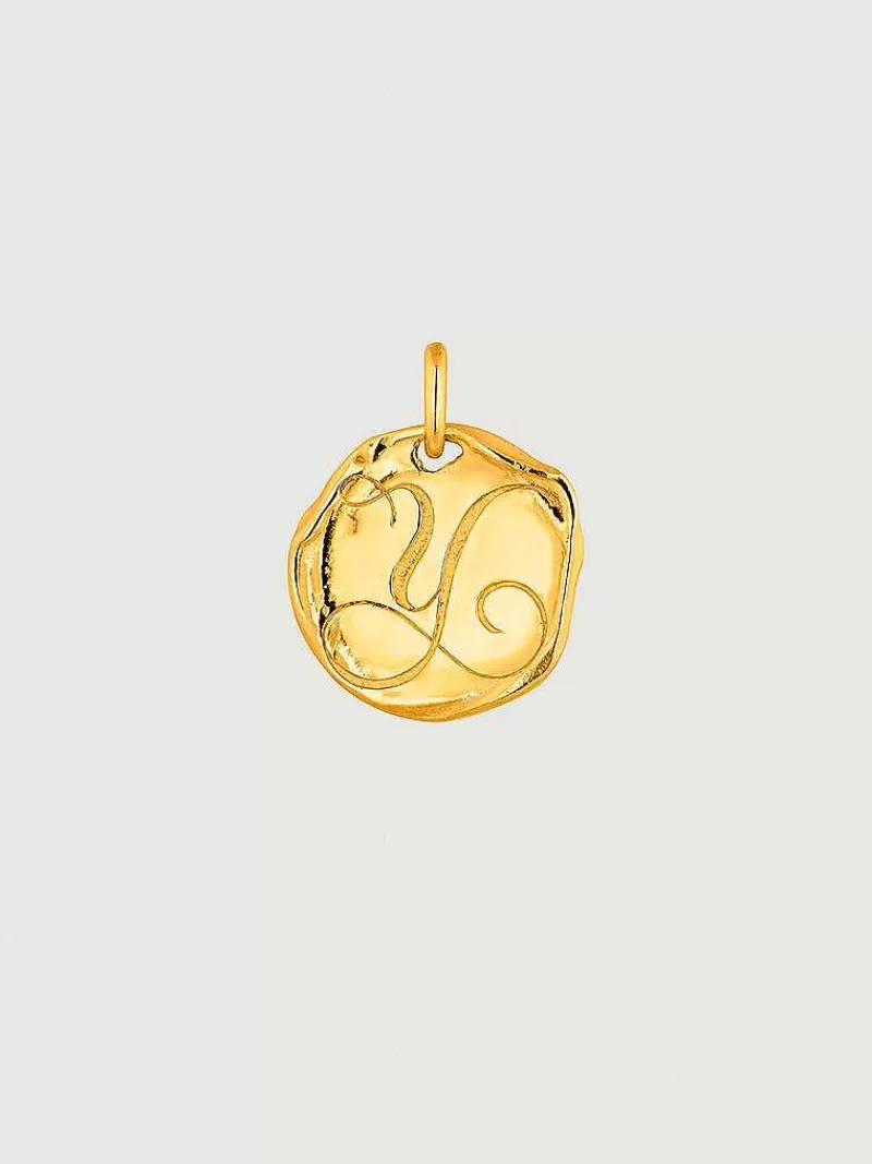Aristocrazy Charms De Letras-Charm Artesanal De Plata 925 Banada En Oro Amarillo De 18K Con Inicial Y