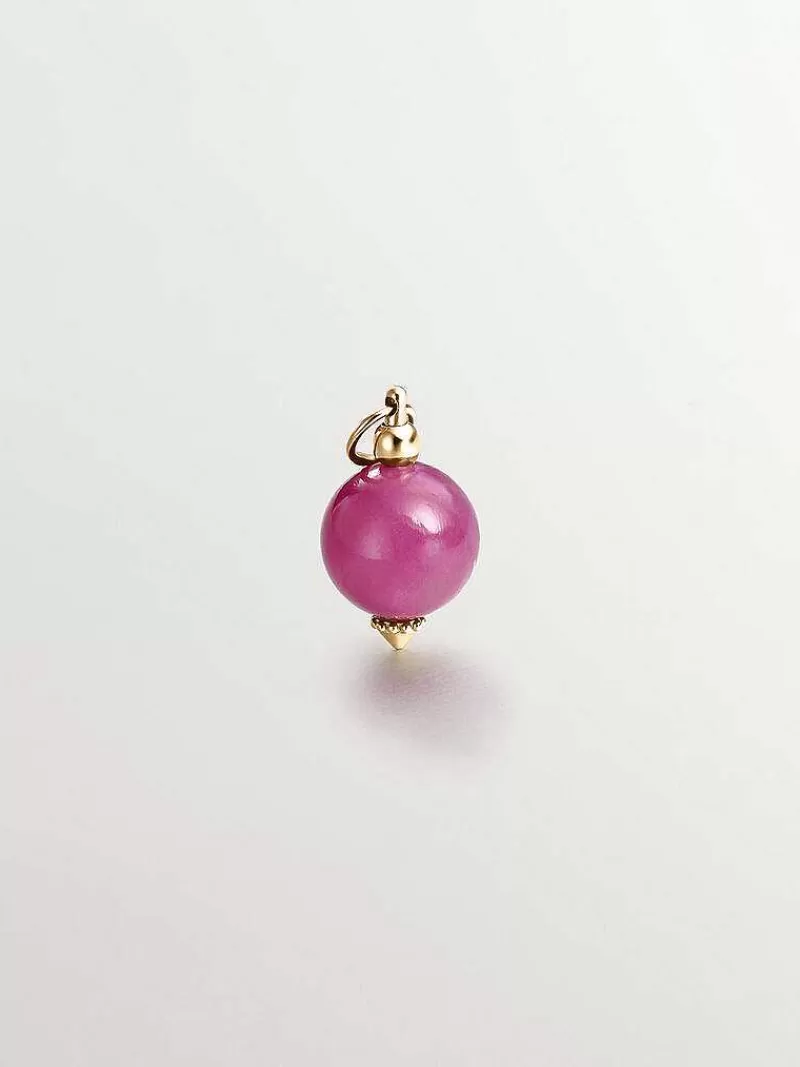 Aristocrazy Charms De Plata-Charm De Jade Rojo Con Aro De Plata 925 Banada En Oro Amarillo De 18K