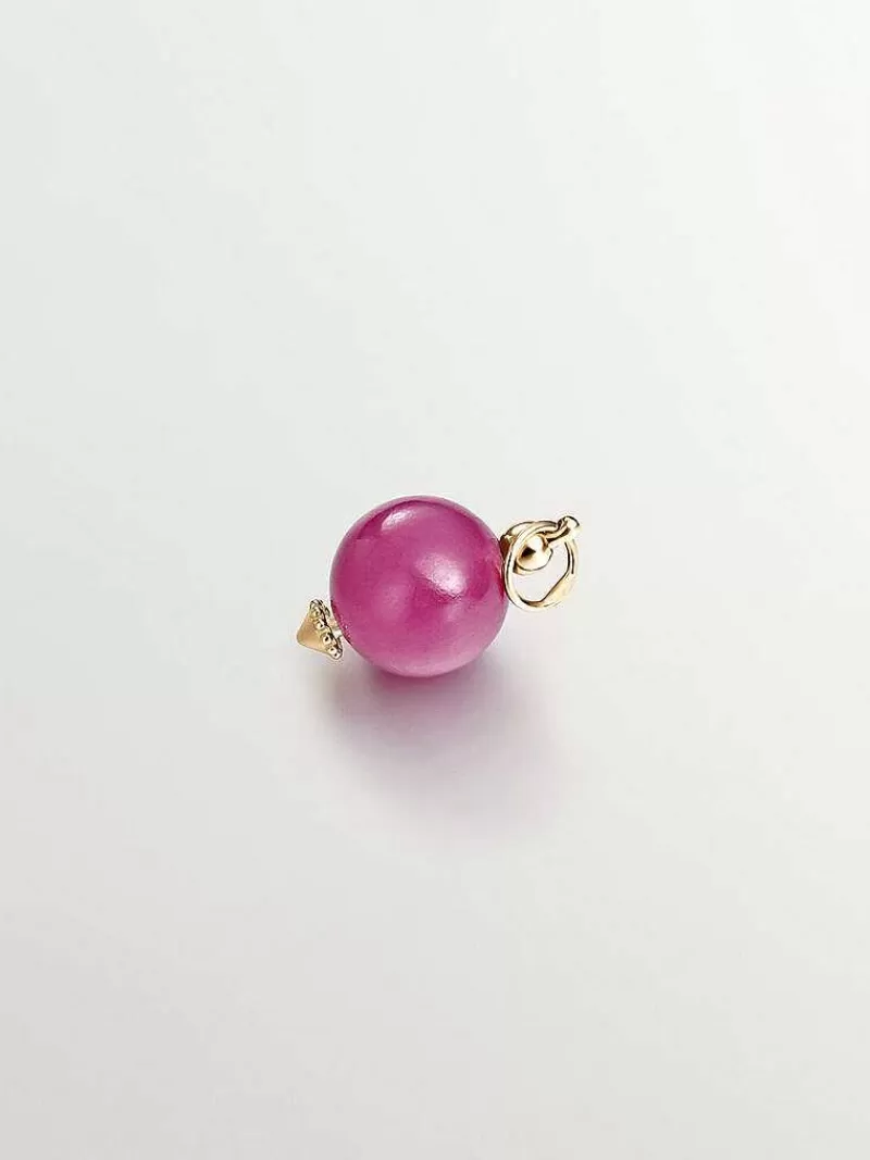 Aristocrazy Charms De Plata-Charm De Jade Rojo Con Aro De Plata 925 Banada En Oro Amarillo De 18K