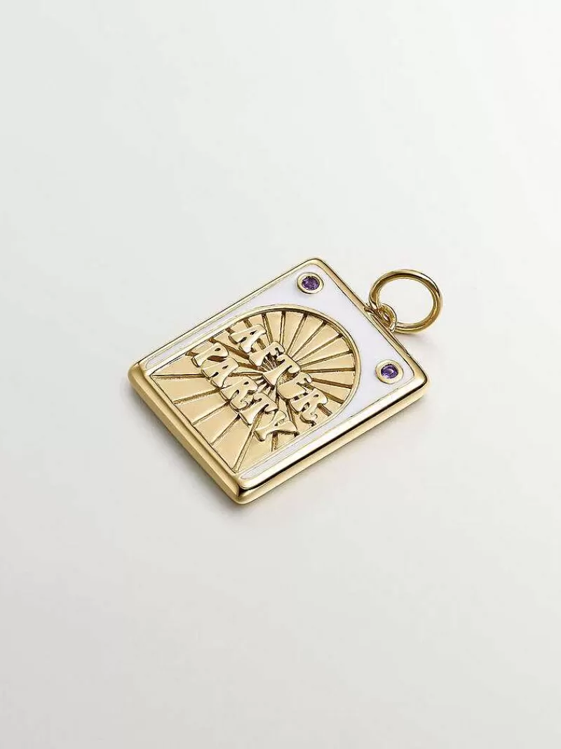 Aristocrazy Charms De Plata-Charm De Plata 925 Banada En Oro Amarillo De 18K Con Amatistas Moradas Y Esmalte Blanco