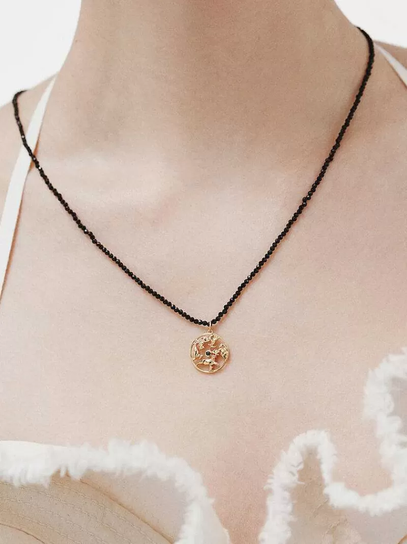 Aristocrazy Charms De Plata-Charm De Plata 925 Banada En Oro Amarillo De 18K Con Espinela Negra Y Animales