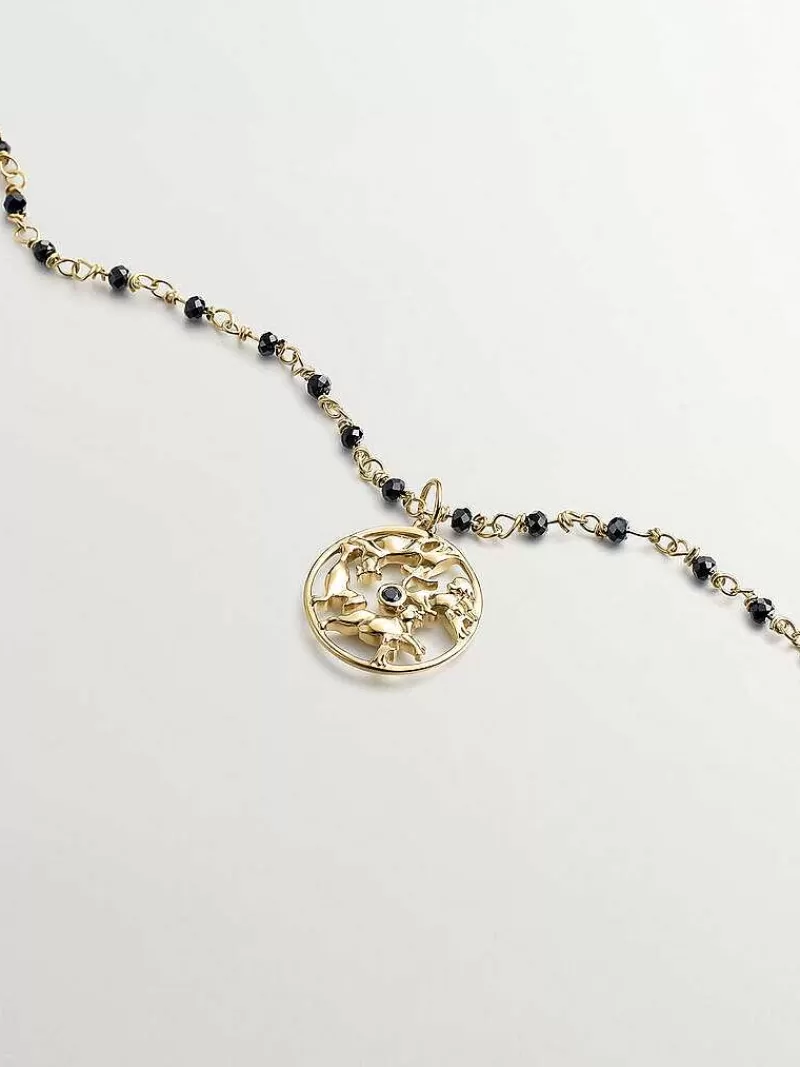 Aristocrazy Charms De Plata-Charm De Plata 925 Banada En Oro Amarillo De 18K Con Espinela Negra Y Animales