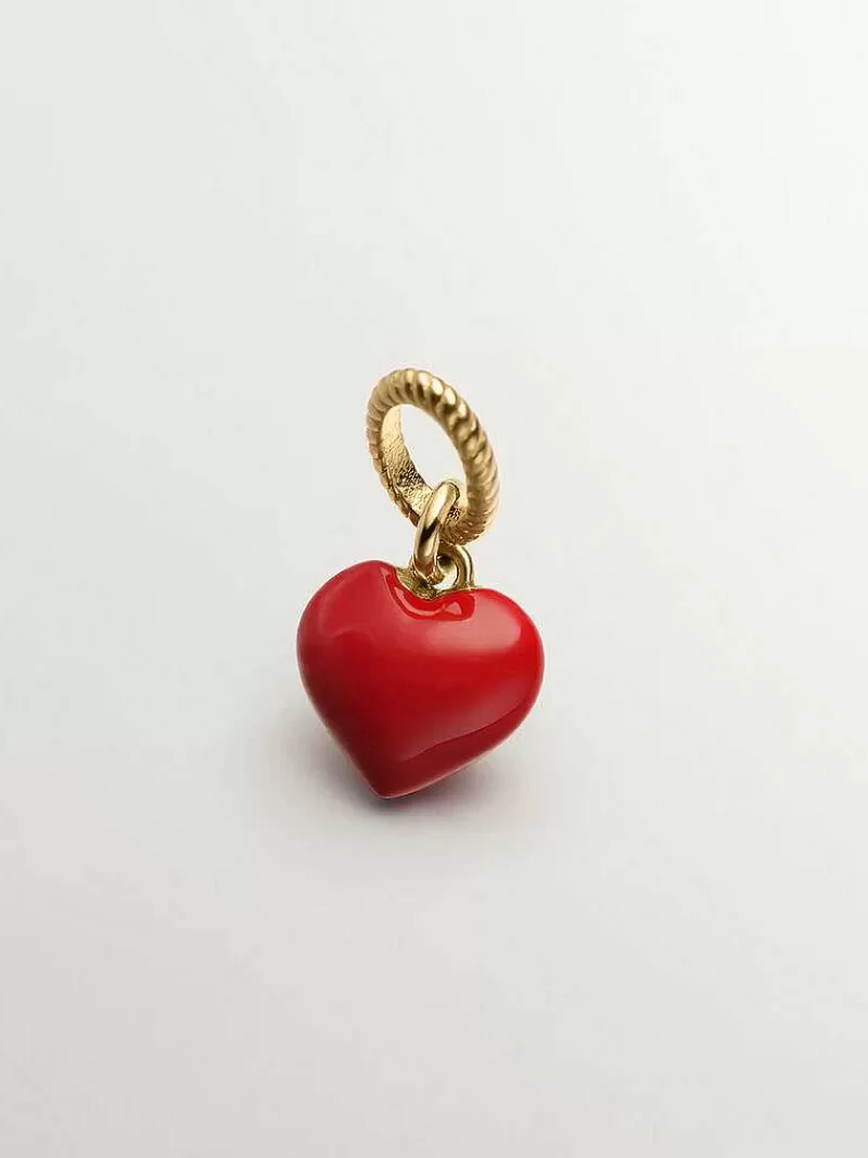 Aristocrazy Joyas Personalizadas-Charm De Plata 925 Banada En Oro Amarillo De 18K Con Forma De Corazon Y Esmalte Rojo