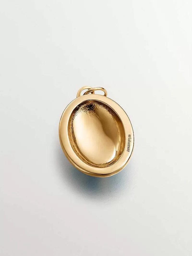 Aristocrazy Charms De Plata-Charm De Plata 925 Banada En Oro Amarillo De 18K Con Forma De Escudo Con Corazon Y Esmalte Turquesa