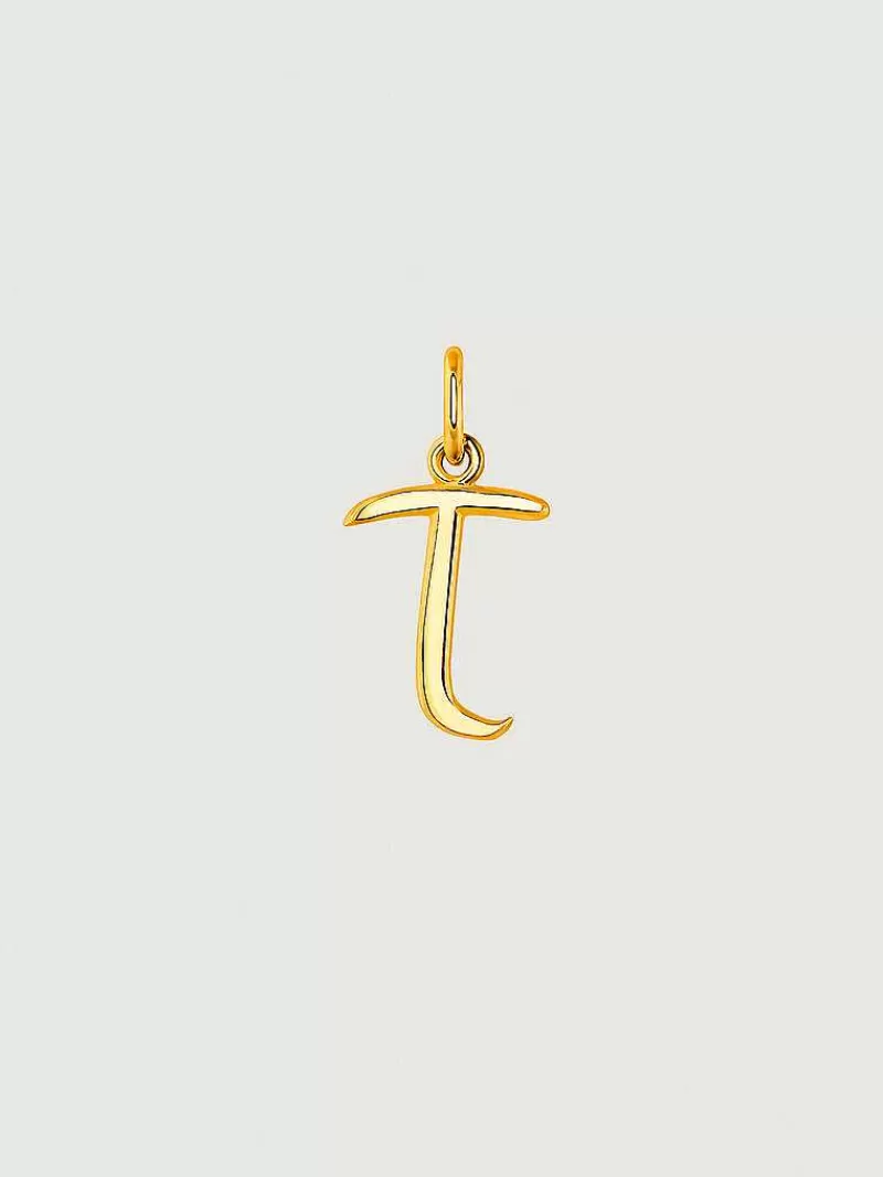 Aristocrazy Charms De Letras-Charm De Plata 925 Banada En Oro Amarillo De 18K Con Inicial T