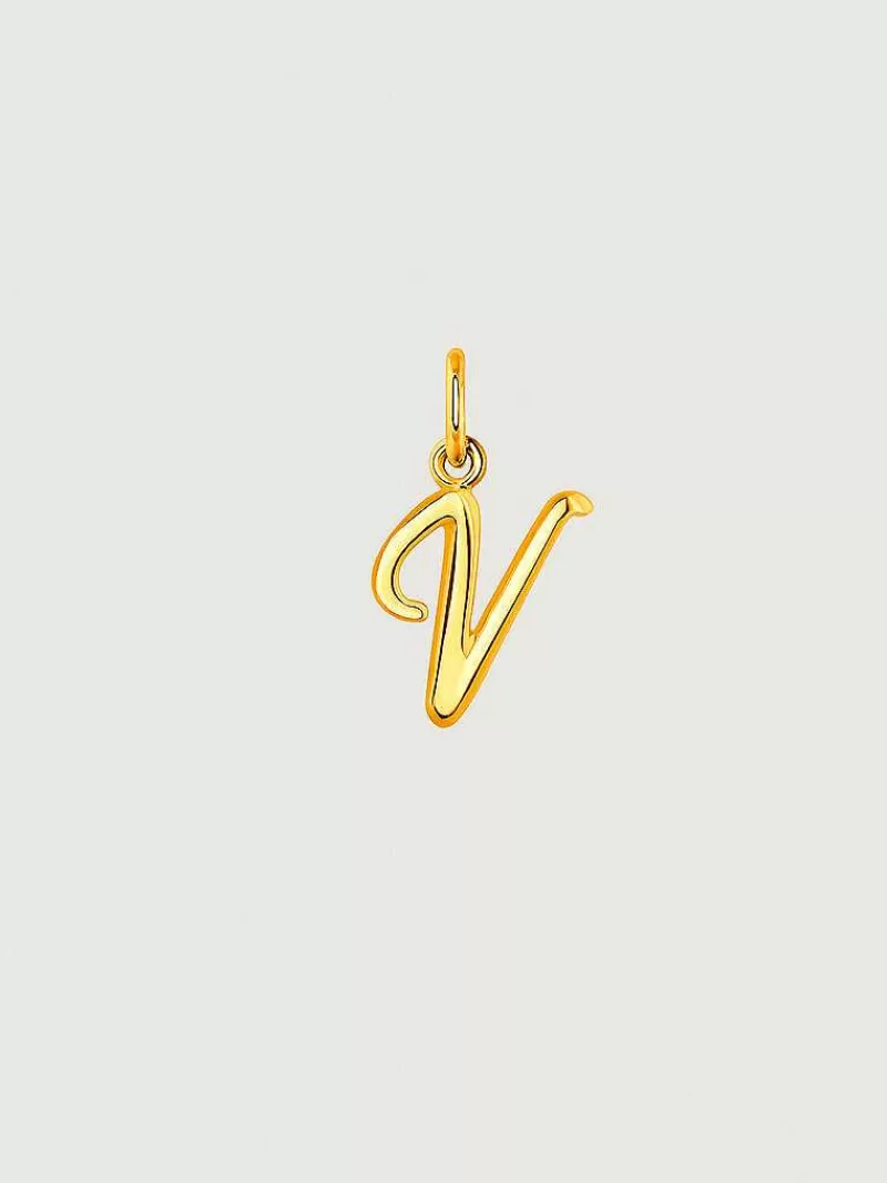 Aristocrazy Charms De Letras-Charm De Plata 925 Banada En Oro Amarillo De 18K Con Inicial V