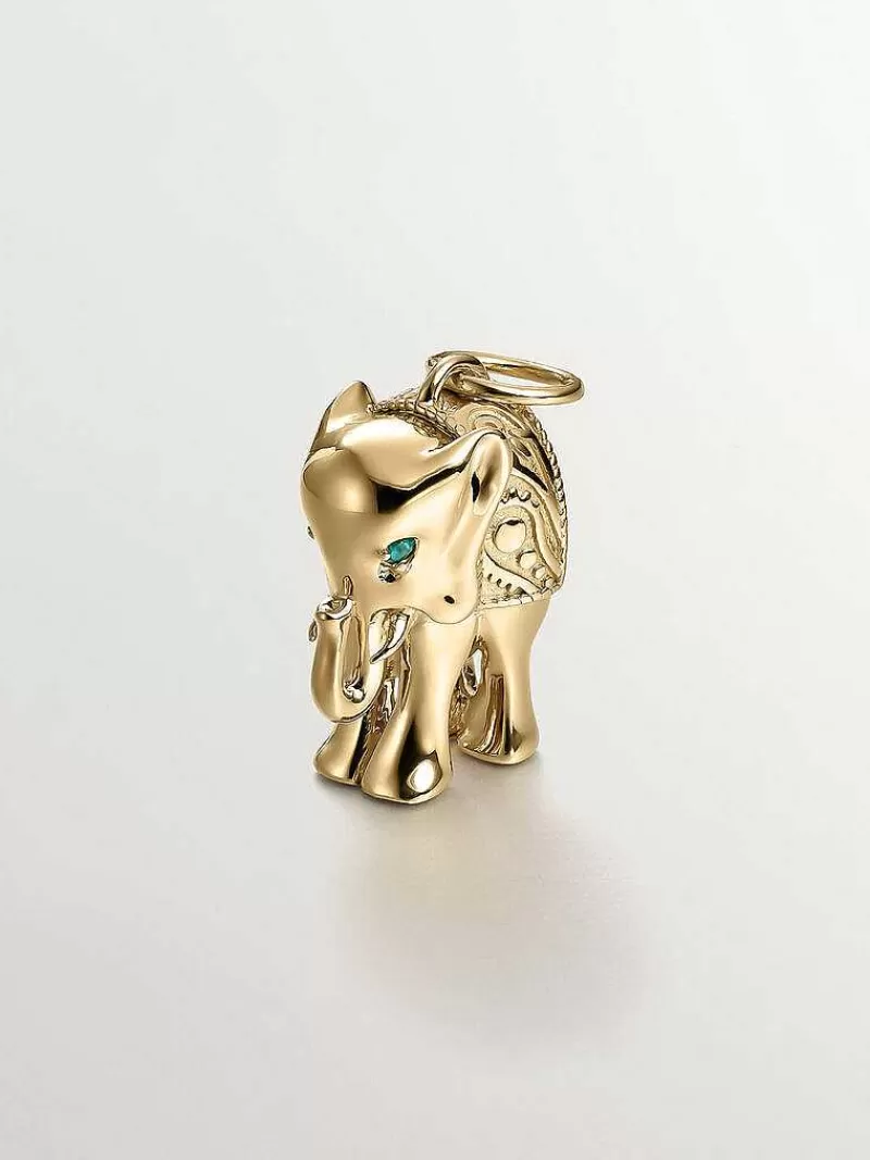Aristocrazy Charms De Plata-Charm De Plata 925 Banada En Oro Amarillo De 18K Con Onix Verde Y Forma De Elefante