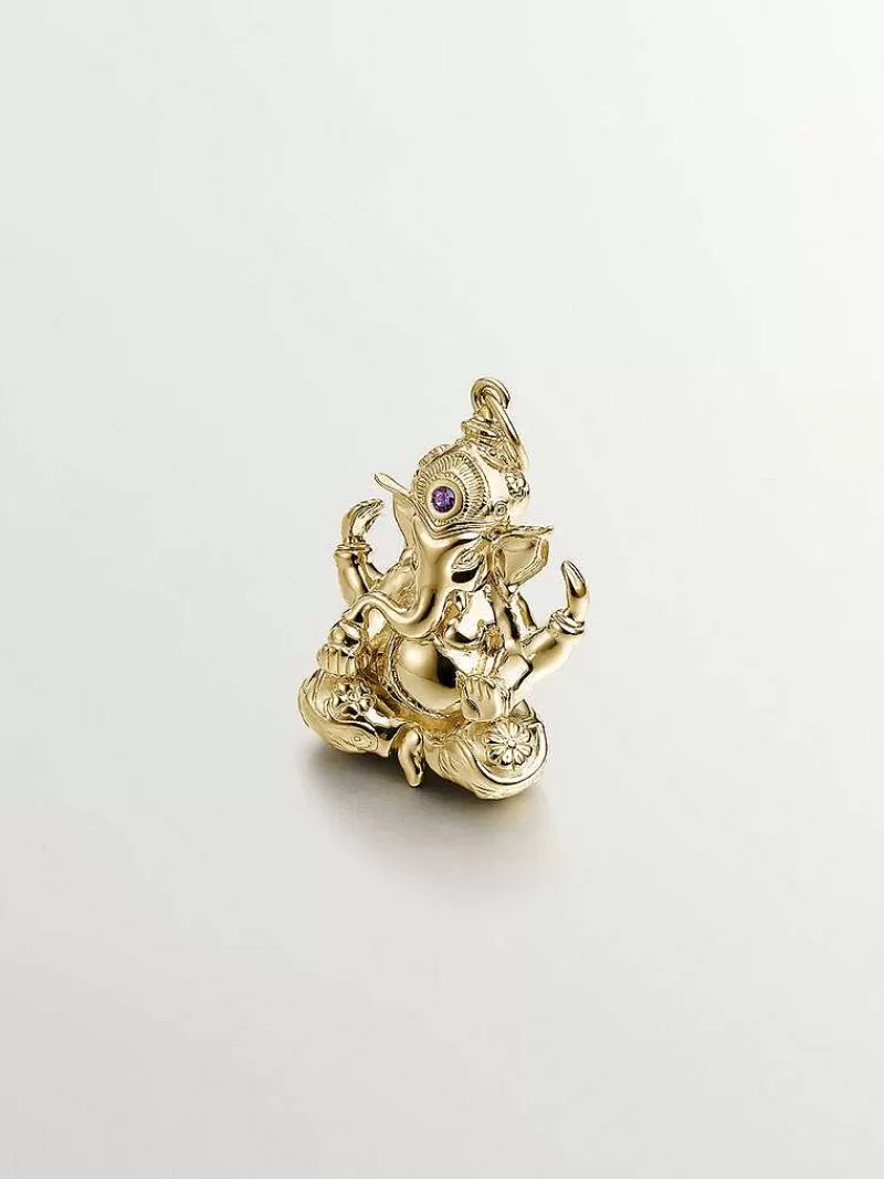 Aristocrazy Charms De Plata-Charm De Plata 925 Banada En Oro Amarillo De 18K Con Rodolita Rosa Y Forma De Elefante
