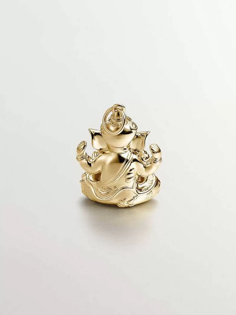 Aristocrazy Charms De Plata-Charm De Plata 925 Banada En Oro Amarillo De 18K Con Rodolita Rosa Y Forma De Elefante
