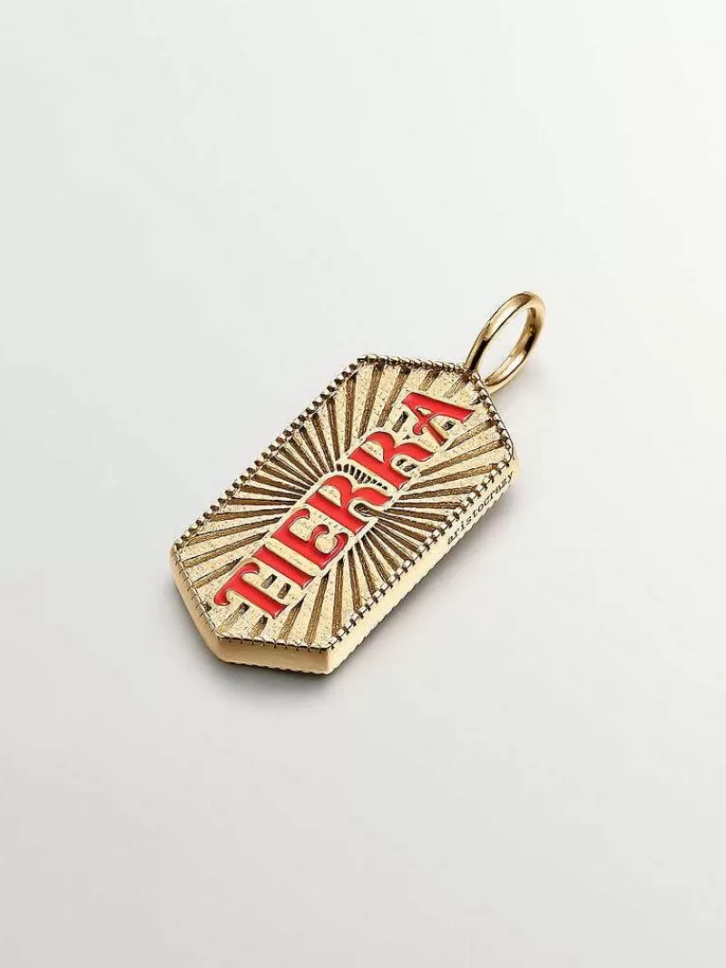 Aristocrazy Charms De Plata-Charm De Plata 925 Banada En Oro Amarillo De 18K Tierra Con Esmalte Naranja