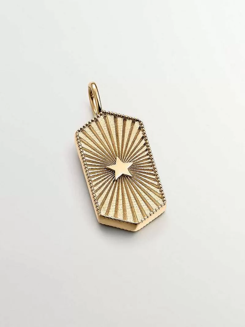 Aristocrazy Charms De Plata-Charm De Plata 925 Banada En Oro Amarillo De 18K Viento Con Esmalte Blanco